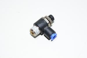 SMC AS2201F-02-06 black elbow type meter-out speed controller with R1/4 threaded port and 6mm quick connector for tube