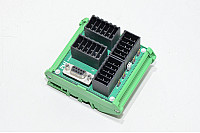 PMJ E90500-1/19001693-1 I/O board with 4x 12pin AMP D-3500 connectors and 1x DB-9M connector with DIN-rail mounted enclosure