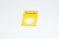 Merkkikilpi, keltainen, 33x52mm suorakulmainen, 22mm kytkimelle / merkkilampuille "Emergency Stop"