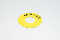 Legend plate, yellow, 60mm round, for 22mm switches / indicator lights "HÄTÄ-SEIS" 1