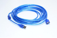USB A-A extension cable translucent blue, with ferrite 5m *new*