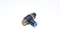SMC AS2211F-01-04 musta kulmamallin vastusvastaventtiili tuloilman kuristuksella jossa liitin R1/8 kierteellä ja 4mm pikaliitin letkulle