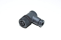 M12 angled A-coded unshielded 4-pin sensor connector, female, plastic, Binder 713-series 99-0430-00-04, screw connection for 4-6mm cables