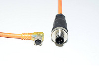 Anturikaapeli IFM E10292 jossa valettu muovinen kulmamallin suojaamaton 3-pin naaras M8 PNP LED + Binder 713-sarja 99-0429-14-04 4pin uros M12 anturiliittimet