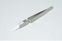 135x8mm reverse action stainless steel tweezers with 37mm angled white mat finish ceramic tweezer tips *new*