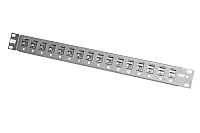 Hinged 19" 1U rack mounting frame with 16 Krone type CAT 5 connectors