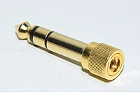 3,5mm stereojakki - 6,3mm stereoplugi adaptori, metallirunko, kullattu, pienellä kierteellä *uusi*