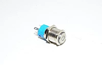 16mm metallinen kytkin, tasapäinen, ulostyöntyvä, On/Off (SPDT), 220V vihreä LED, virtasymboli, M16x1, 3A, 250VAC, IP65 *uusi*