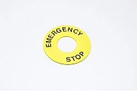 Merkkikilpi, keltainen, 60mm pyöreä, 22mm kytkimelle / merkkilampuille "EMERGENCY STOP" 2