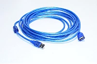 USB A-A extension cable translucent blue, with ferrite 5m *new*