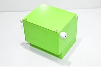 203x196x165mm metallinen neonvihreä laitekotelo 2x kaapelin ulostulolla