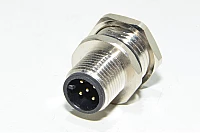 M12 panel mount A-coded 5-pin male front mounting metal sensor connector SS-M12-PM-AC-5P-M-FRMT-PG9-PCB-V1 with PG9 thread and solder pins for PCB connection *new*