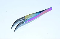 Kirjavat 128x10mm teräspinsetit 39mm kurvikkailla mustilla kiiltäväpintaisilla keraamisilla pinsetinkärjillä *uusi*
