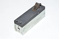 Stopping unit made from steel with swinging steel piece, Festo YSR-5-5-C shock absorber and brass bearing