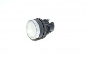 Baco 22mm diameter Auxibloc Plus series L21AH50 illuminated clear flush momentary pushbutton with chrome bezel operator head IP65