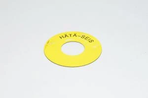Merkkikilpi, keltainen, 60mm pyöreä, 22mm kytkimelle / merkkilampuille "HÄTÄ-SEIS" 2