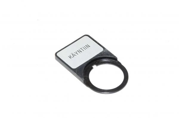 Legend plate, black, replaceble legend plate, 30x50mm square, for 22mm switches / indicator lights "KÄYNTIIN"