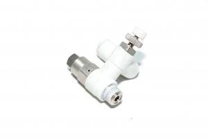 SMC ASP330F-01-06 yleismallin vastusvastaventtiili jossa takaiskuventtiili, liitin R1/8 kierteellä ja 6mm pikaliitin letkulle