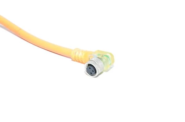Sensor cable IFM E10292 with molded plastic angle type unshielded 3-pin female M8 PNP LED sensor connector