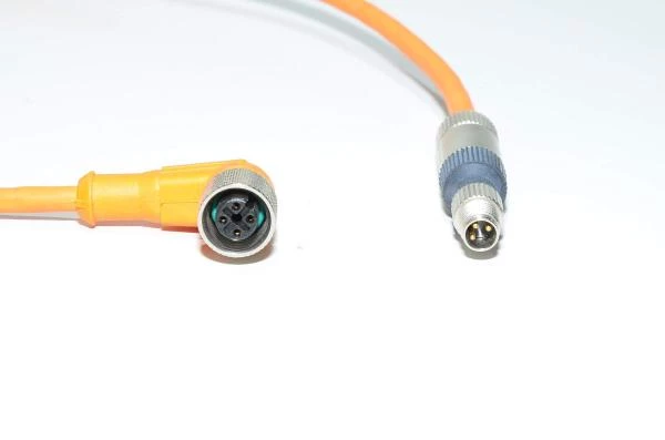 Sensor cable IFM E10305 with molded plastic angle type A-coded unshielded 4-pin female M12 + Harting Harax M8-S 21 01 130 4061 3pin male M8 sensor connectors
