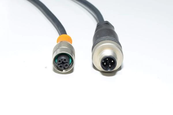 Sensor cable IFM E10906 with molded plastic straight A-coded unshielded 4-pin female M12 + Binder 713-series 99-0429-14-04 4pin male M12 sensor connectors