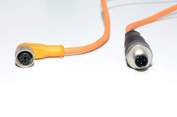 Sensor cable IFM E10305 with molded plastic angle type A-coded unshielded 4-pin female M12 + Binder 713-series 99-0429-14-04 4pin male M12 sensor connectors