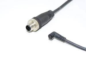 Sensor cable Hirschmann ESW 08SH0200 with molded plastic angle type unshielded 3-pin female M8 + Binder 713-series 99-0429-14-04 4pin male M12 sensor connectors