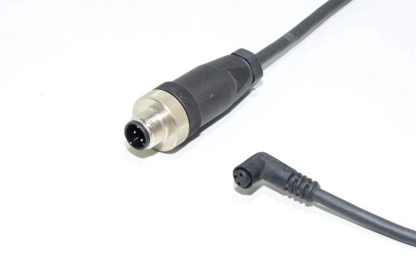 Sensor cable Hirschmann ESW 08SH0200 with molded plastic angle type unshielded 3-pin female M8 + Binder 713-series 99-0429-14-04 4pin male M12 sensor connectors