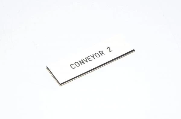 Legend plate, white, 60x20mm rectangular, "CONVEYOR 2"