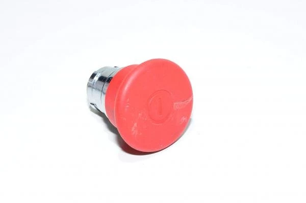 Telemecanique XB2-B series operator head ZB2-BT4 40mm latching red mushroom button (pull to reset) with metal frame with text "1" IP66