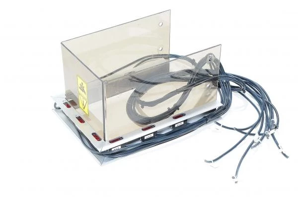 Plexiglas safety cover with 9x Omron E3Z-R81 optical sensors to keep foreign objects out