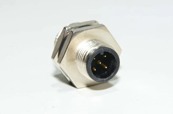 M12 panel mount A-coded 5-pin male front mounting metal sensor connector TE Connectivity 1838893-3 with M16 thread and solder cups for wire connection *new*