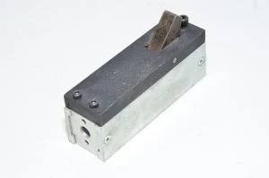 Stopping unit made drom steel with swinging steel piece, Festo YSR-5-5-C shock absorber and brass bearing