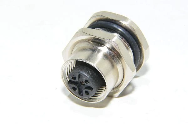M12 panel mount A-coded 5-pin female rear mounting metal sensor connector SS-M12-PM-AC-5P-F-REMT-PG9-PCB-V1 with PG9 thread and solder pins for PCB connection *new*
