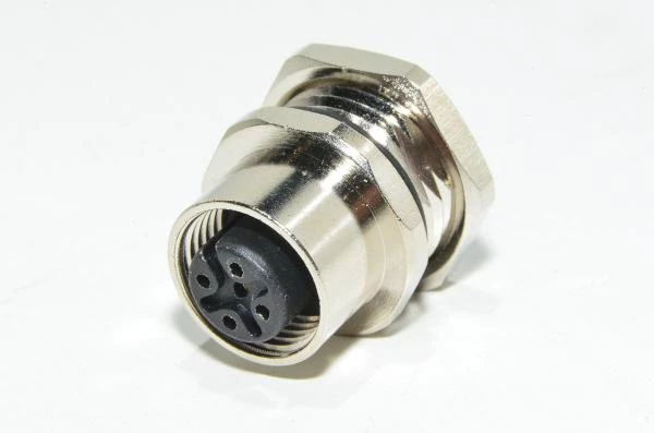 M12 paneeliasennettava A-koodattu 5-pin naaras edestä asennettava metallinen anturiliitin SS-M12-PM-AC-5P-F-FRMT-PG9-SC-V1 PG9 kierteellä ja juotoskupeilla *uusi*
