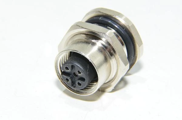 M12 paneeliasennettava A-koodattu 5-pin naaras takaa asennettava metallinen anturiliitin SS-M12-PM-AC-5P-F-REMT-PG9-SC-V1 PG9 kierteellä ja juotoskupeilla *uusi*