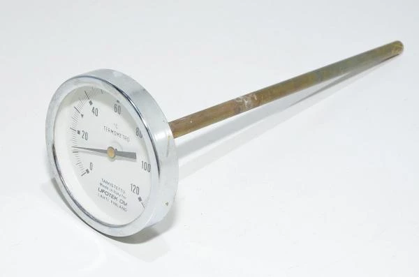 Ufotek 80mm 0-120C temperature gauge with 9x251mm thermowell and zero-point adjustment screw