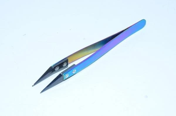 Colorful 125x10mm steel tweezers with 38mm angled black glossy finish ceramic tweezer tips *new*