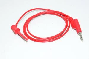 4mm banaaniplugi, pinottava - pieni jousitoiminen mittakoukku, punainen, 1m, ei eristetty, PVC mittajohto *uusi*