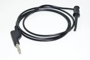 4mm banaaniplugi, pinottava - pieni jousitoiminen mittakoukku, musta, 1m, ei eristetty, PVC mittajohto *uusi*