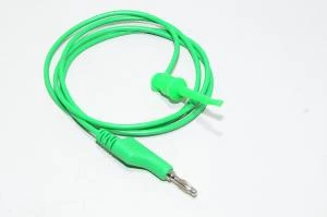 4mm banaaniplugi, pinottava - pieni jousitoiminen mittakoukku, vihreä, 1m, ei eristetty, PVC mittajohto *uusi*