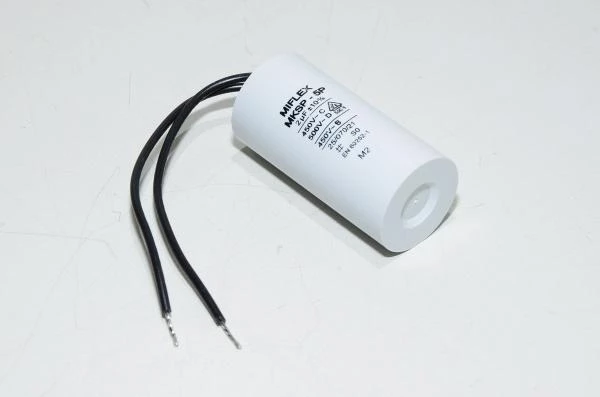 Miflex MKSP-5P I150V520K-G1 2µF/500VAC 25x51mm moottorin käyntikondensaattori 100mm johdoilla *uusi*