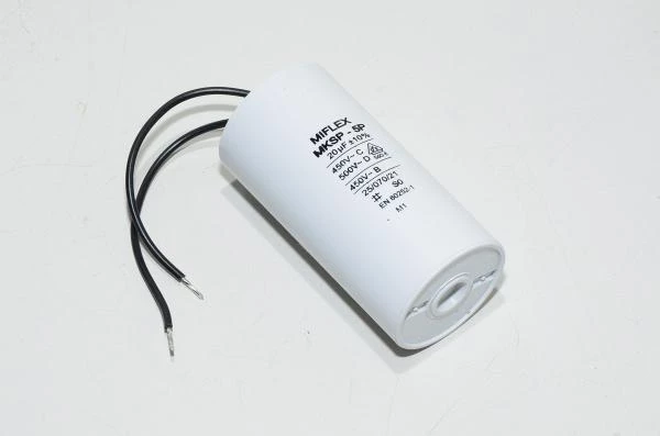 Miflex MKSP-5P I150V620K-G1 20µF/500VAC 40x78mm moottorin käyntikondensaattori 100mm johdoilla *uusi*