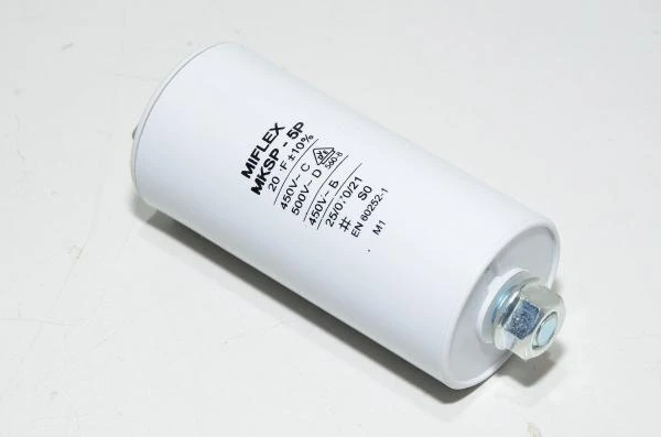 Miflex MKSP-5P I15KV620K-B 20µF/500VAC 40x107mm moottorin käyntikondensaattori faston liittimillä *uusi*