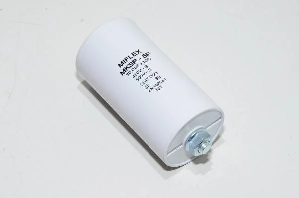 Miflex MKSP-5P I15KV630K-B 30µF/500VAC 45x107mm moottorin käyntikondensaattori faston liittimillä *uusi*