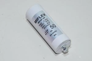 Miflex MKSP-5P I15KV650K-B 50µF/500VAC 45x143mm moottorin käyntikondensaattori faston liittimillä *uusi*