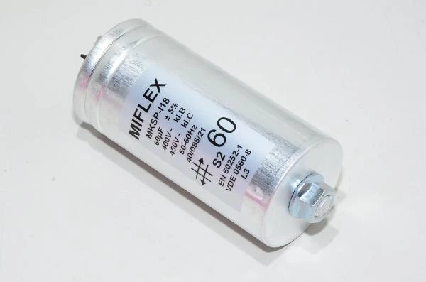 Miflex MKSP-I18 I18UV660I-A 60µF/450VAC 60x152mm moottorin käyntikondensaattori faston liittimillä *uusi*