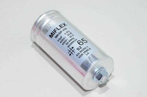 Miflex MKSP-I18 I18UV665I-A 65µF/450VAC 60x152mm motor run capacitor with faston terminals *new*