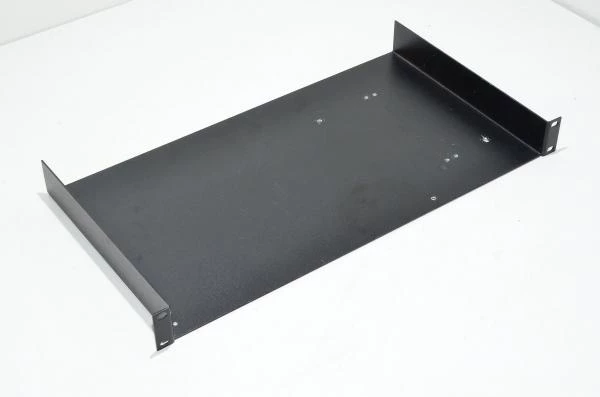 19" 1U 484x250x44,5mm black steel equipment rack shelf with 4x 9,9x5,9mm oval holes *drilled model*