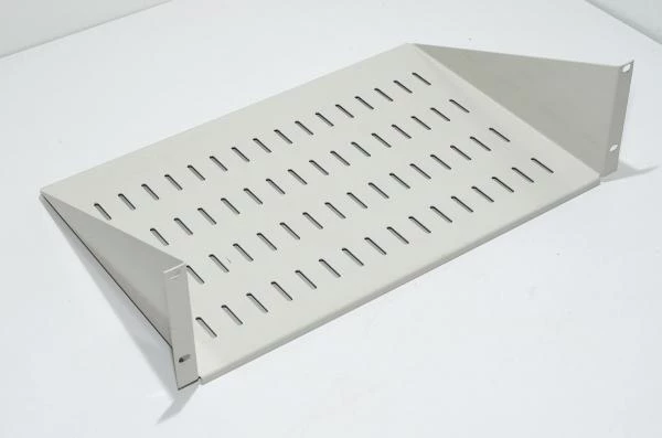 19" 3U 482x300x133mm white steel equipment rack shelf with rounded holes and 4x 10,5x6,8mm oval holes